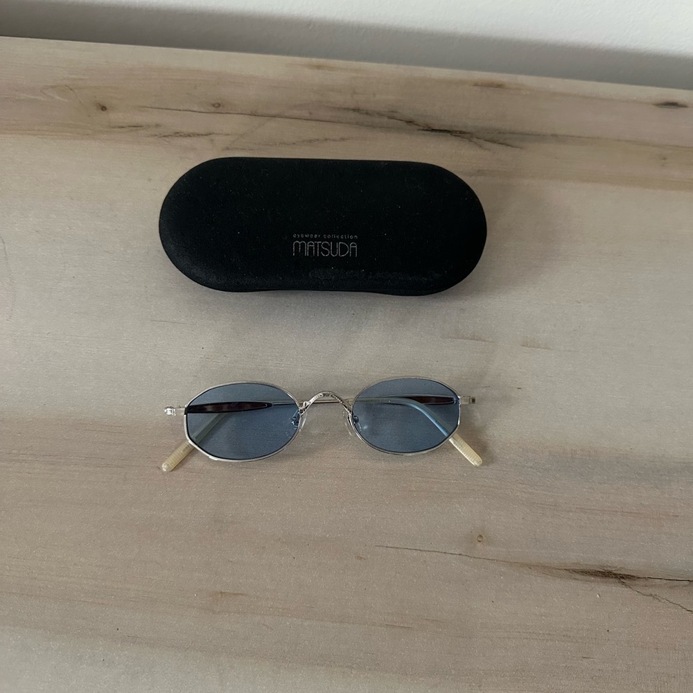 Matsuda Oval Silver Frame Sunglasses with Blue Lenses